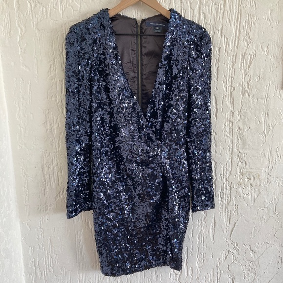 French Connection Blue Sequins Long Sleeve Mini Dress Size 6 - Picture 1 of 7